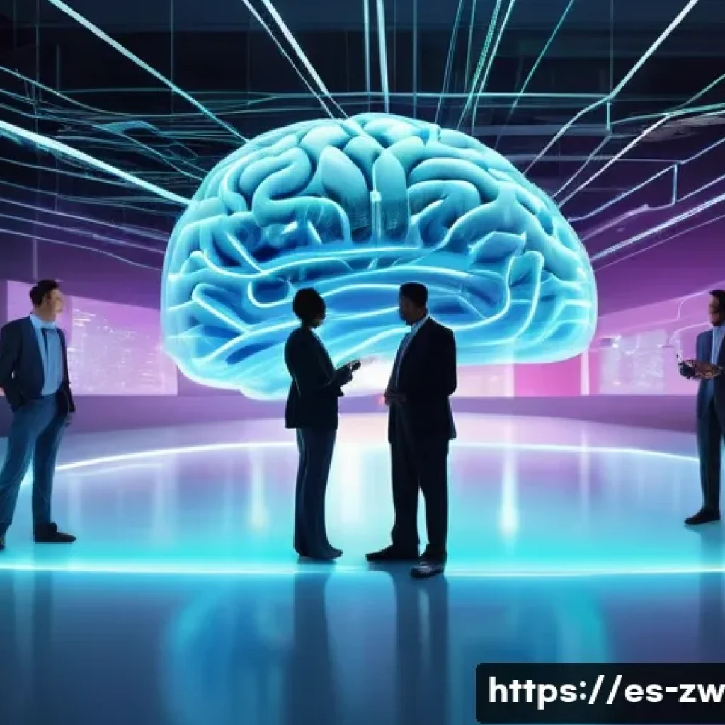 지식 관리 시스템과 정보 기술 - **Prompt:** A vibrant, futuristic depiction of a corporate "brain" or central nervous system, made o...