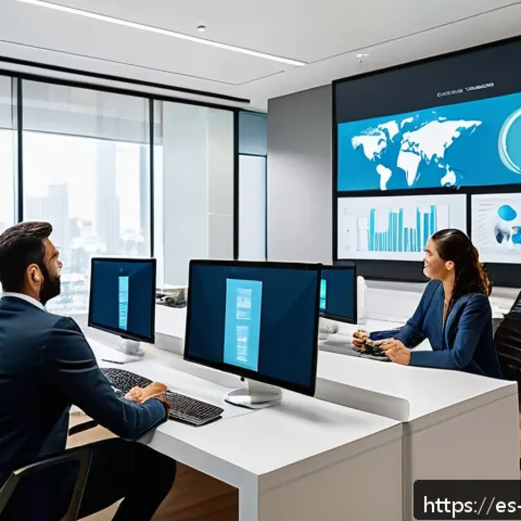 지식 구조화와 데이터베이스 설계의 연관성 - A modern office environment showing a diverse team of professionals collaborating around a large dig...