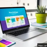 Home 18 지식 구조화 도구 추천 10가지 - A vibrant and modern home office scene focused on productivity tools: a sleek laptop screen displayi...