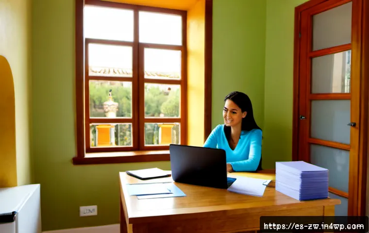 지식 구조화 시스템의 실사용 사례 - Photorealistic Spanish-speaking small business owner in a bright Madrid-style home office, calmly or...